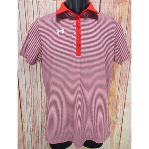 Under Armour Womens Red Striped Polo Small